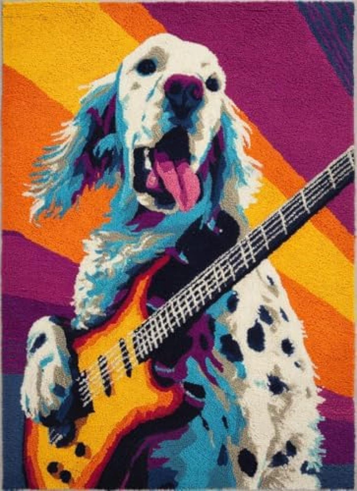 XDEGHUANGSS Latch Hook Rug Kit English Setter Dog Playing Guitar with Pre-Printed Mat Cover DIY Cushion Crochet Yarn Hooking Craft Set for Floor Decor 38x52cm-4