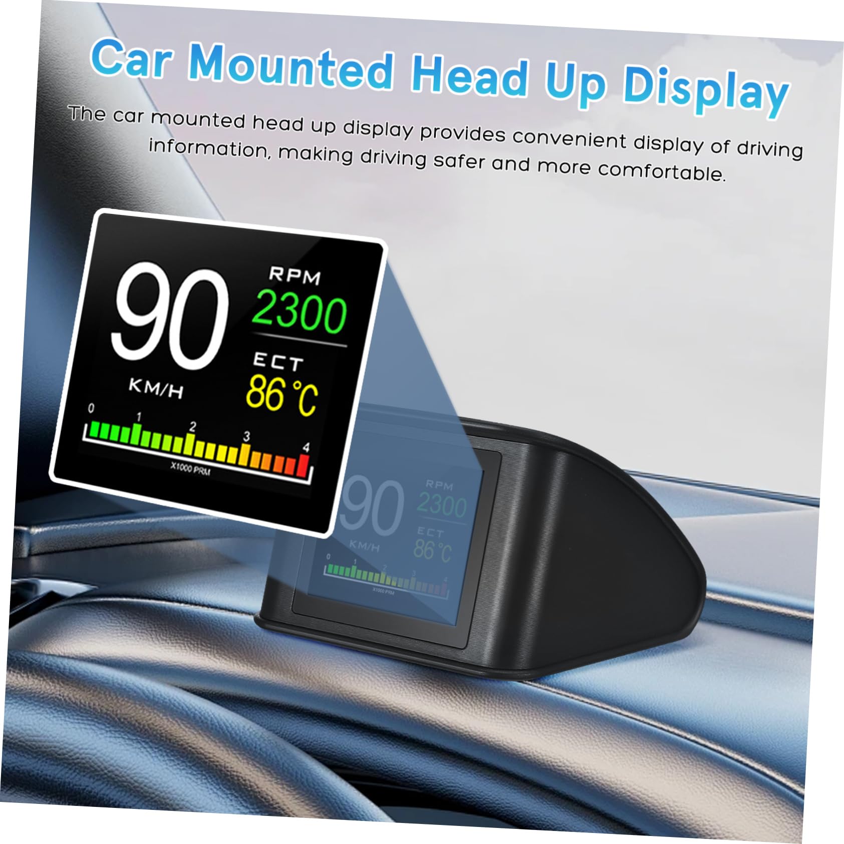 Display Hud per Auto Portatile Modello P in Abs e Pc, Tachimetro | Schermo di Visualizzazione della Velocità Auto, per Guida e Lunghi Viaggi, Set Completo