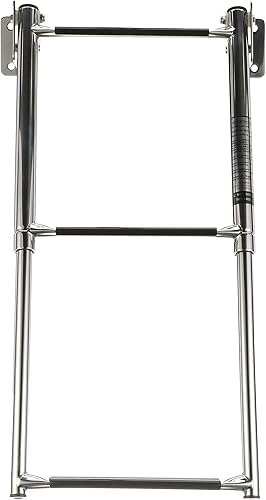 Vista 2 de Seachoice Escalera telescópica de montaje en travesaños, acero inoxidable, 3 escalones, capacidad de 300 libras