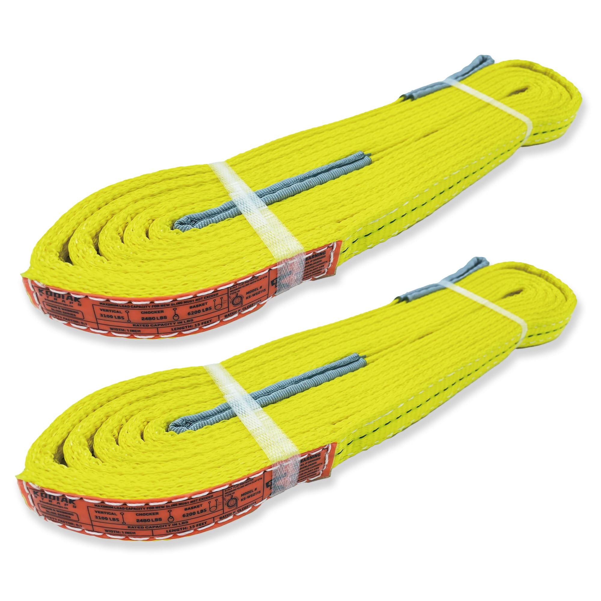 2-Ply Lifting Straps 1”x 10ft Webbing Sling Tree Saver 2Pack Heavy Duty Web Strap Rigging Moving Towing Hoisting Gear KODIAK STRAPS