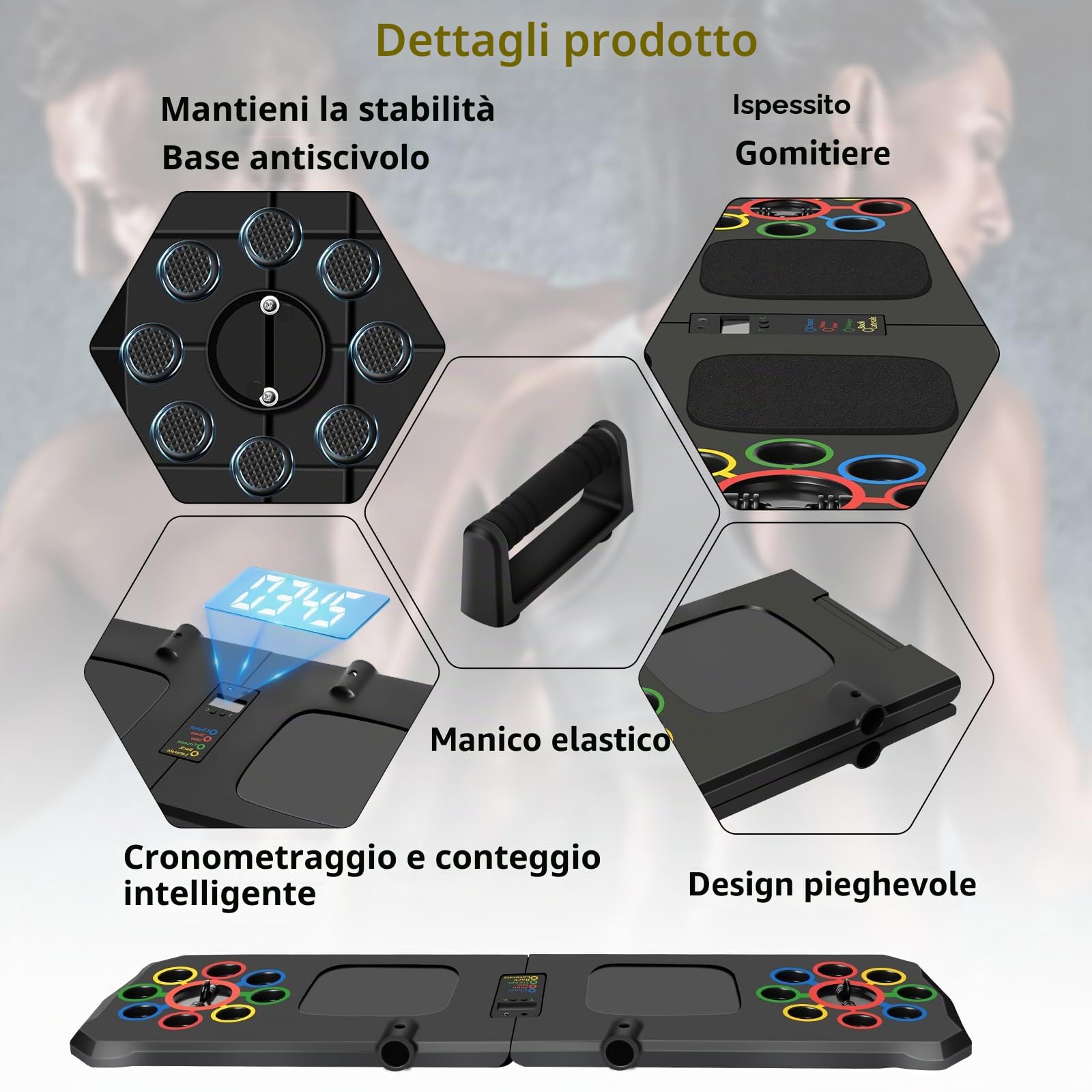 Tabella per flessioni con conteggio automatico, 24 in 1, attrezzatura per esercizi da casa, Ideale per allenare i muscoli del torace, bruciare grassi e potenziare, Perfetta per l'allenamento a casa