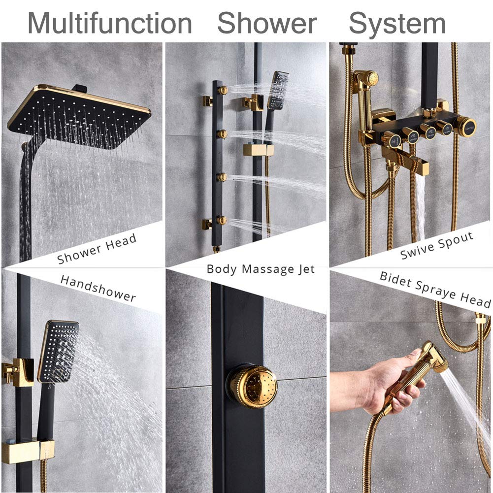 Grifo de Ducha de Lujo Cromado Negro, Mezclador de latón con rociador de bidé, chorros Laterales de SPA, Ducha, caño Giratorio para bañera, Ducha de baño, Blanco Dorado, grifos Dom
