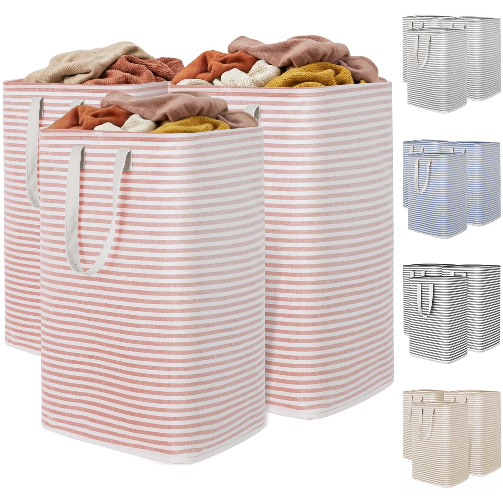 Lifewit 80L Large Laundry Baskets, Laundry Hampers Bags, 3 Pack, Pink