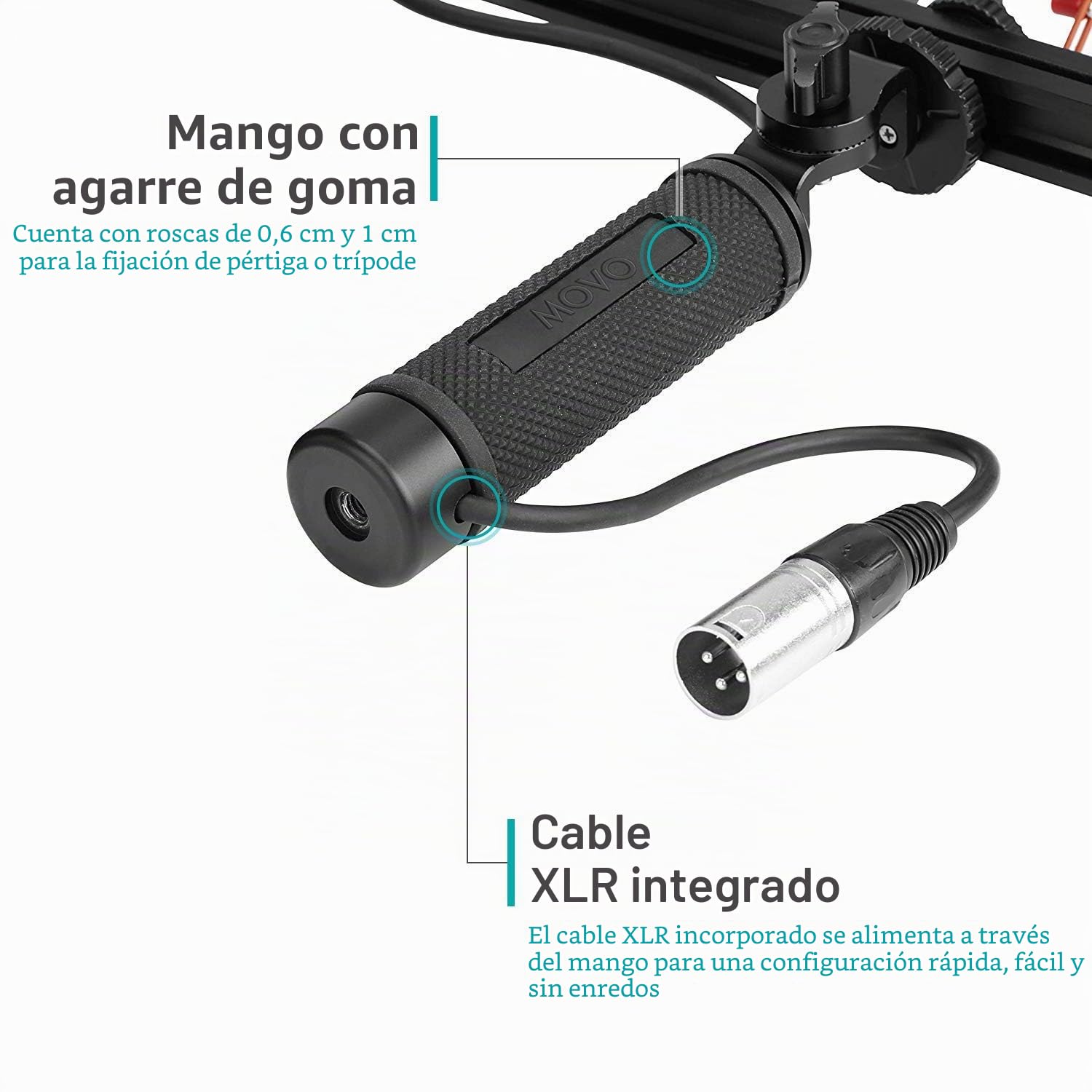 Movo BWS1000 Blimp sistema de protección contra viento y vibración para micrófonos de escopeta - cuenta con soporte interno de 12 puntos, cable XLR integrado, protector de viento y mango de agarre con