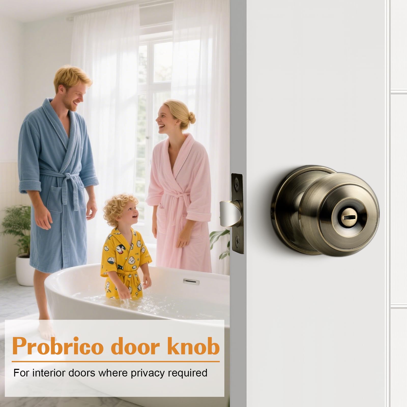 Antique Brass Door Knobs - 6 Pack Privacy Knobs -2