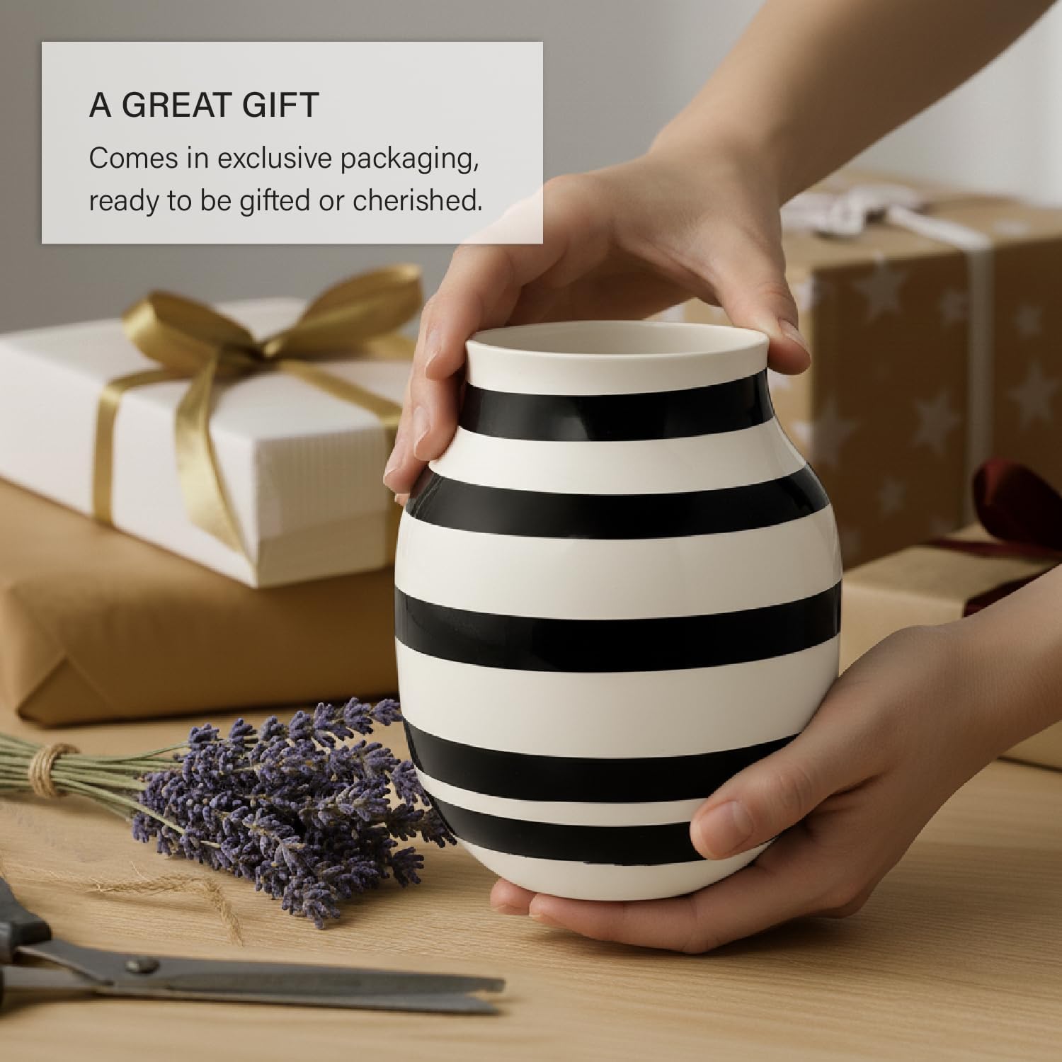 Kahler Omaggio Vase, Black, 7.9" H x 6.3" D, Designed by Stilleben v/Reckweg & Nordentoft, Gift Box Included