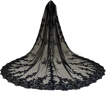 Womens 1 Tier Cathedral Length Black Wedding Bridal Veil With Comb