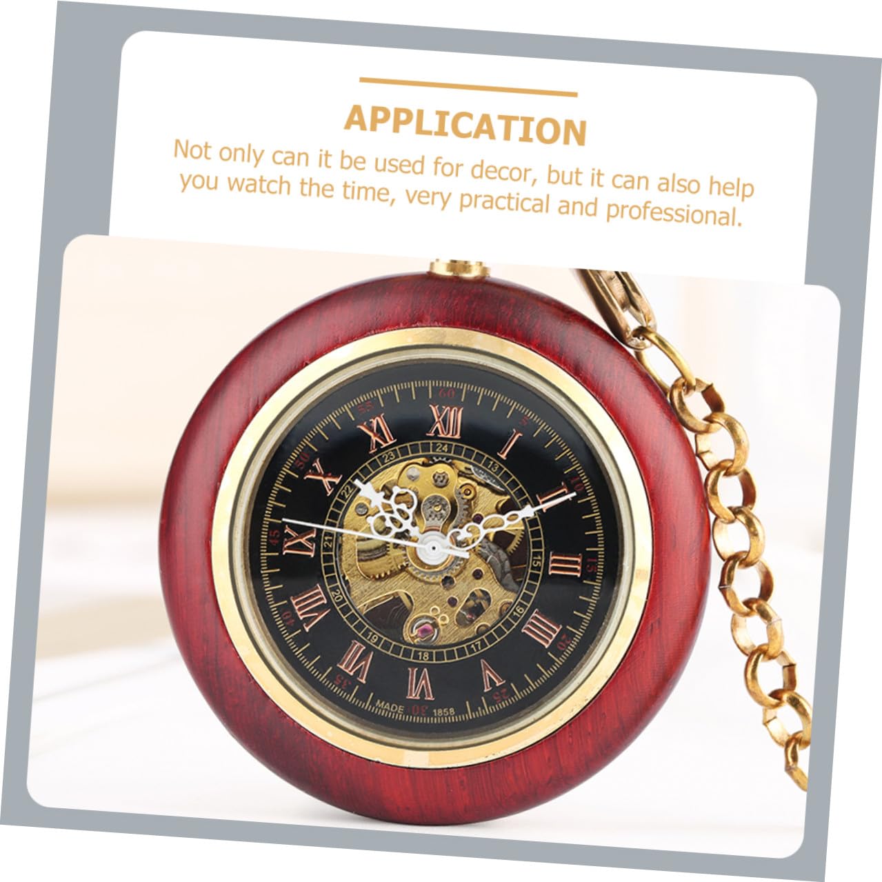 Reloj de Bolsillo Vintage Cadena, Diseño Mecánico Antiguo en Aleación y Madera, Fácil de Llevar para Uso Diario y Ocasiones Obsequios
