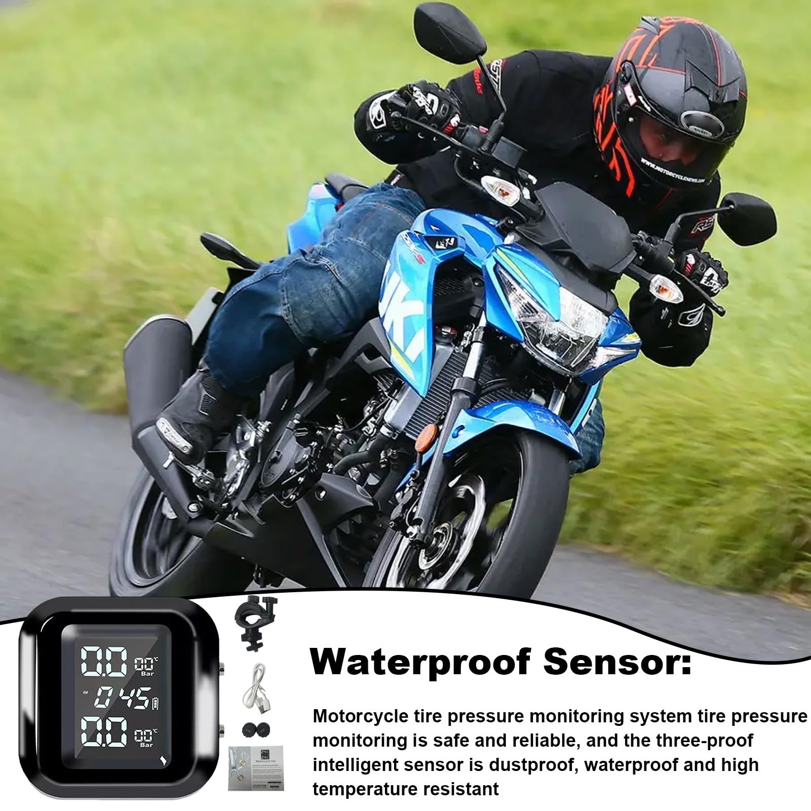 Sensore pneumatico per moto, resistente alle intemperie, manometro