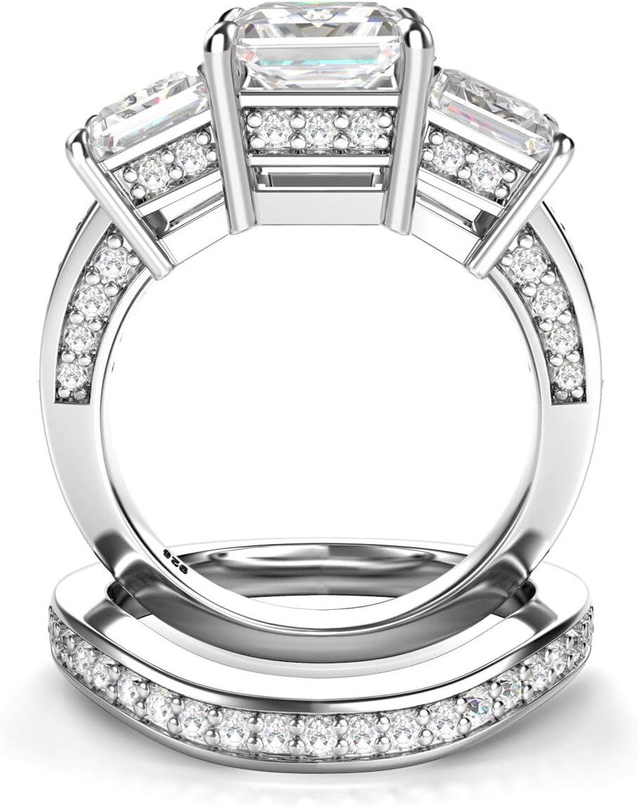 Sterling Silver 3 Carat Princess Cut Cubic Zirconia CZ Wedding Engagement Ring Set Size 4 to 11