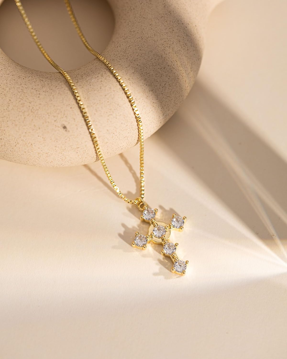 Cross Necklace for Women - 14K Gold Plated/Silver Dainty Box Chain with Diamond Cross Necklace Jewelry Gift for Her - Image 6