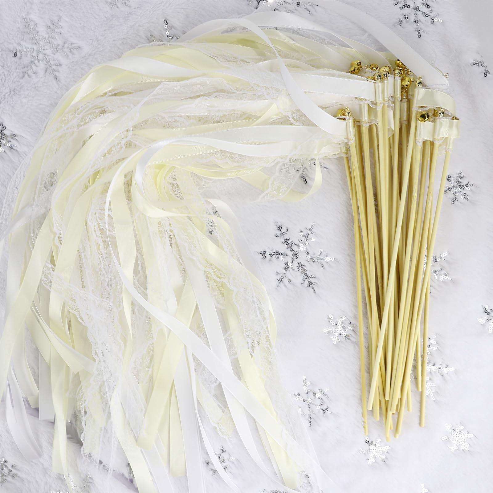 Bacchette Matrimonio con Grandi Campane,Bacchette da Sposa,Riutilizzabile Wedding Wands,Bacchette Nuziali per Decorazioni di Nozze Compleanno Feste (50 Pcs Beige)
