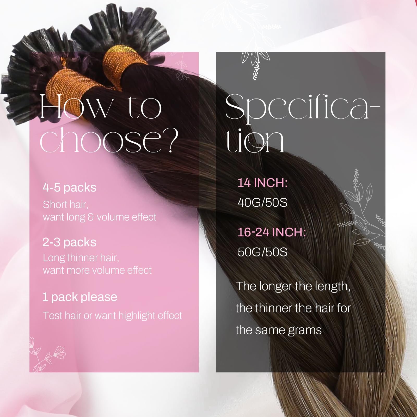Moresoo Przedłużki do włosów z końcówką U #4/10/16 popielaty brąz 50 g miękkie remy | Grube zdrowe końcówki, odporny na ciepło styl sznurka, bezpieczne mocowanie, technika Hot Fusion, codzienne noszenie mody