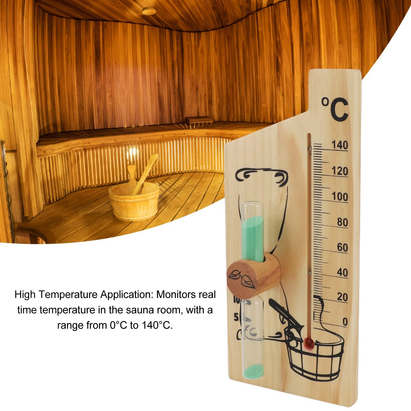 Dioche Sauna i Timer Termometr do Sauny Klepsydra 15-minutowy Zegar Piaskowy - Dokładny Wskaźnik Temperatury 0-140°C do Saun - Trwała Konstrukcja ze Złotego Drewna - Niezbędne Akcesoria Sauny