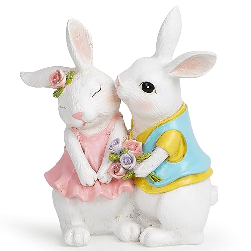 Hodao Easter Bunny Decorations for Home White Furry Couple Rabbit