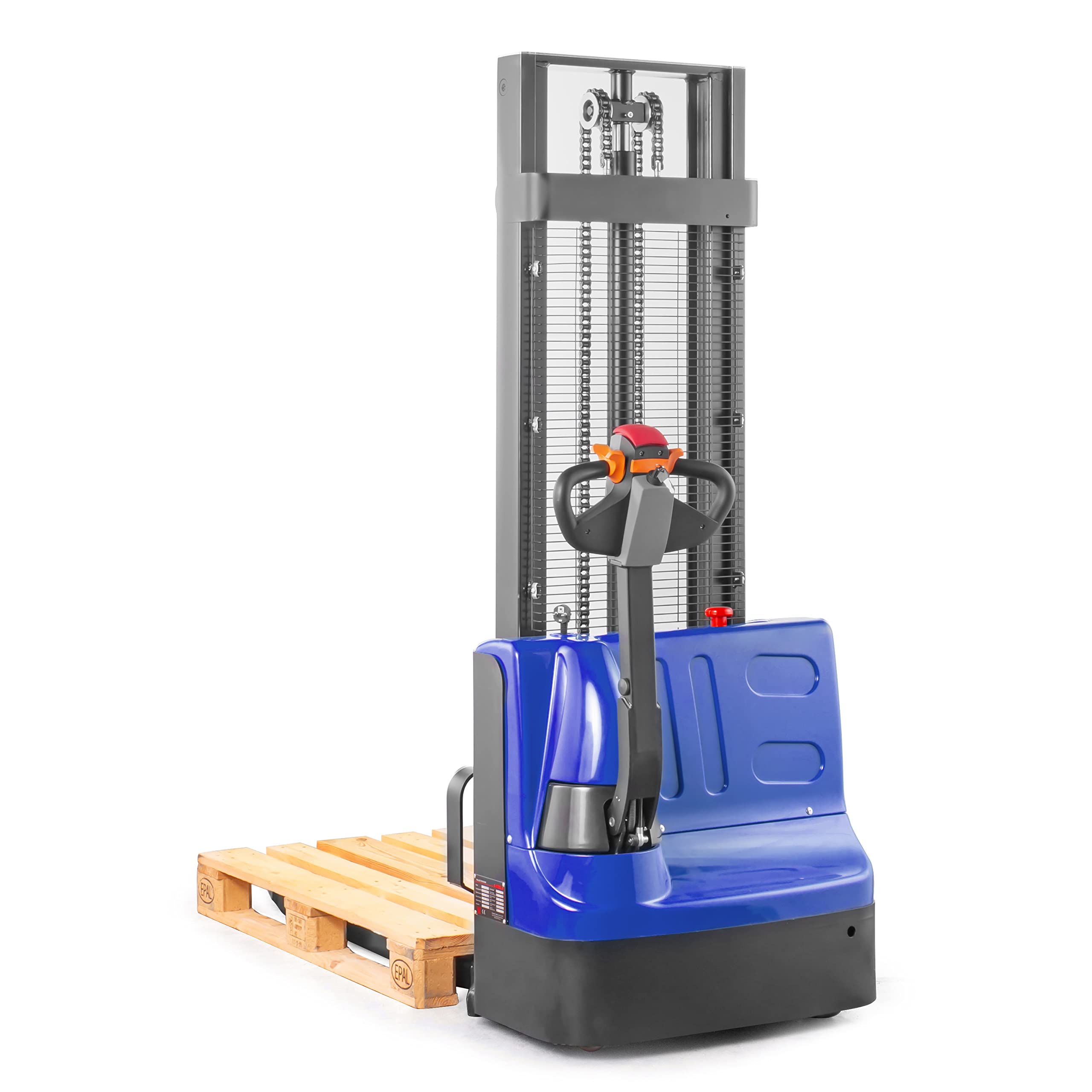 Pallit Transpaleta Eléctrica Budget-M - 1200 kg y 3500 mm de Elevación | Montacargas con 2 baterías de plomo-gel, unidad de control impermeable y contador de horas para almacenes y producción.