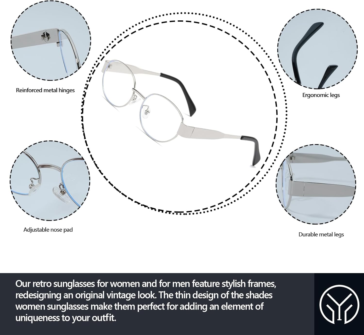 Trendy Oval Sunglasses for Women Men Retro Metal Oval Sun Glasses 90s Vintage Shades - Image 5