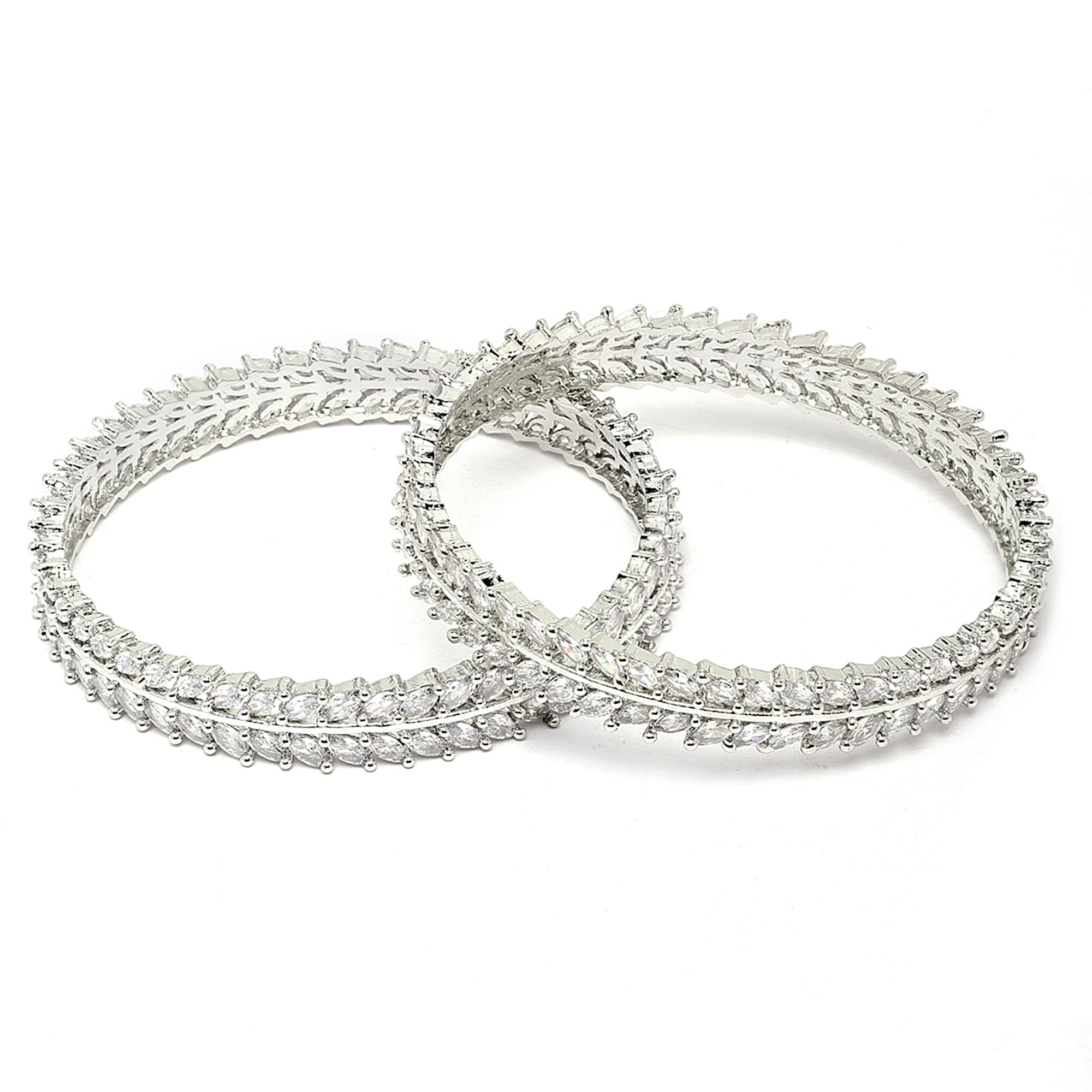 ZENEME Rhodium-Plated Silver Toned White American Diamond studded Lead Shape Bangle Jewelry Set for Girls and Women (Set Of 2) (2.8) (B0C1P69BSW) Amazon Price History, Amazon Price Tracker