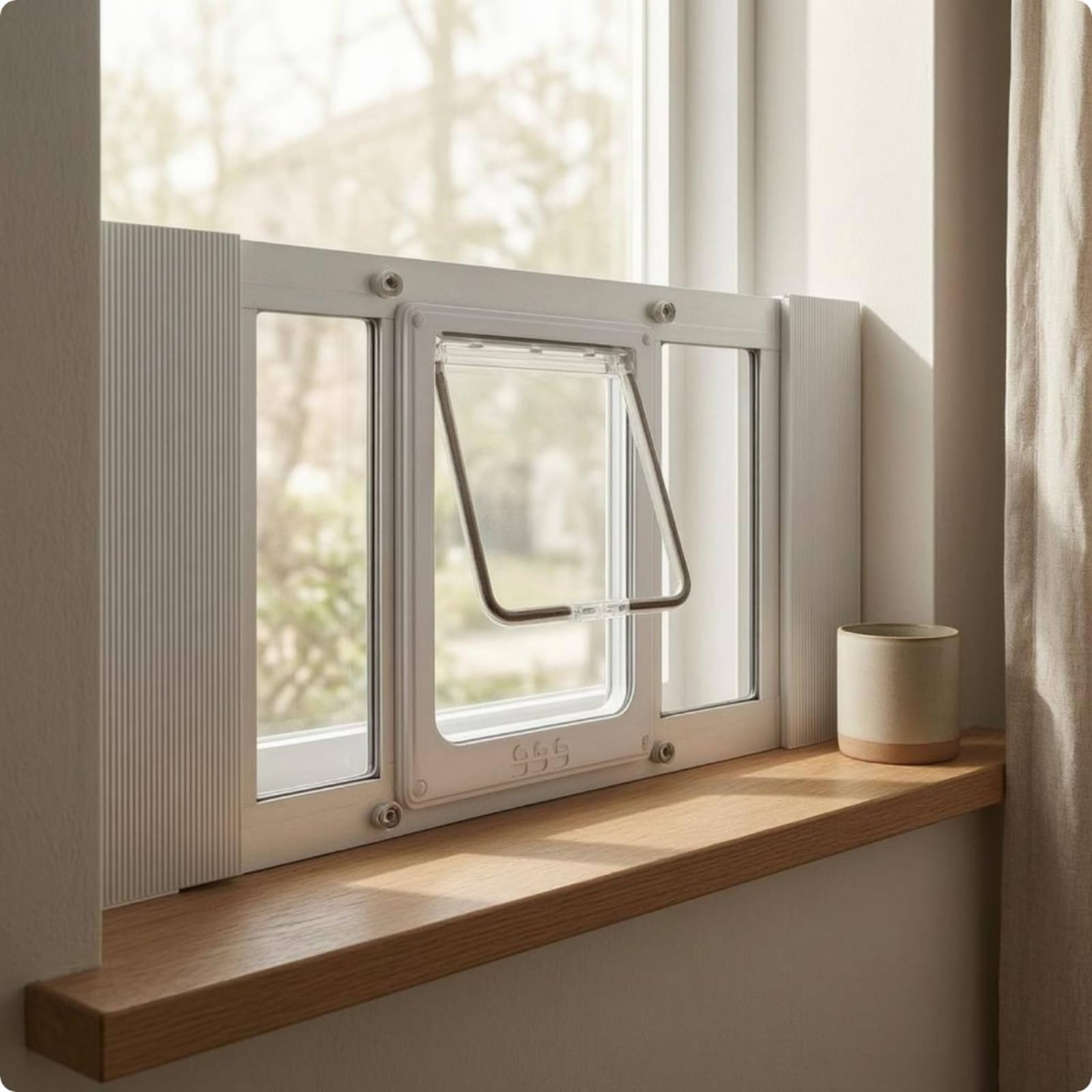 Verstellbare Barriere Tür Katzenklappe Hundeklappe Fensterdurchgang Haustierklappe mit Robustem Alurahmen Und Klappe für Glasöffnung für Zuhause Balkonfenster, 31“-36”