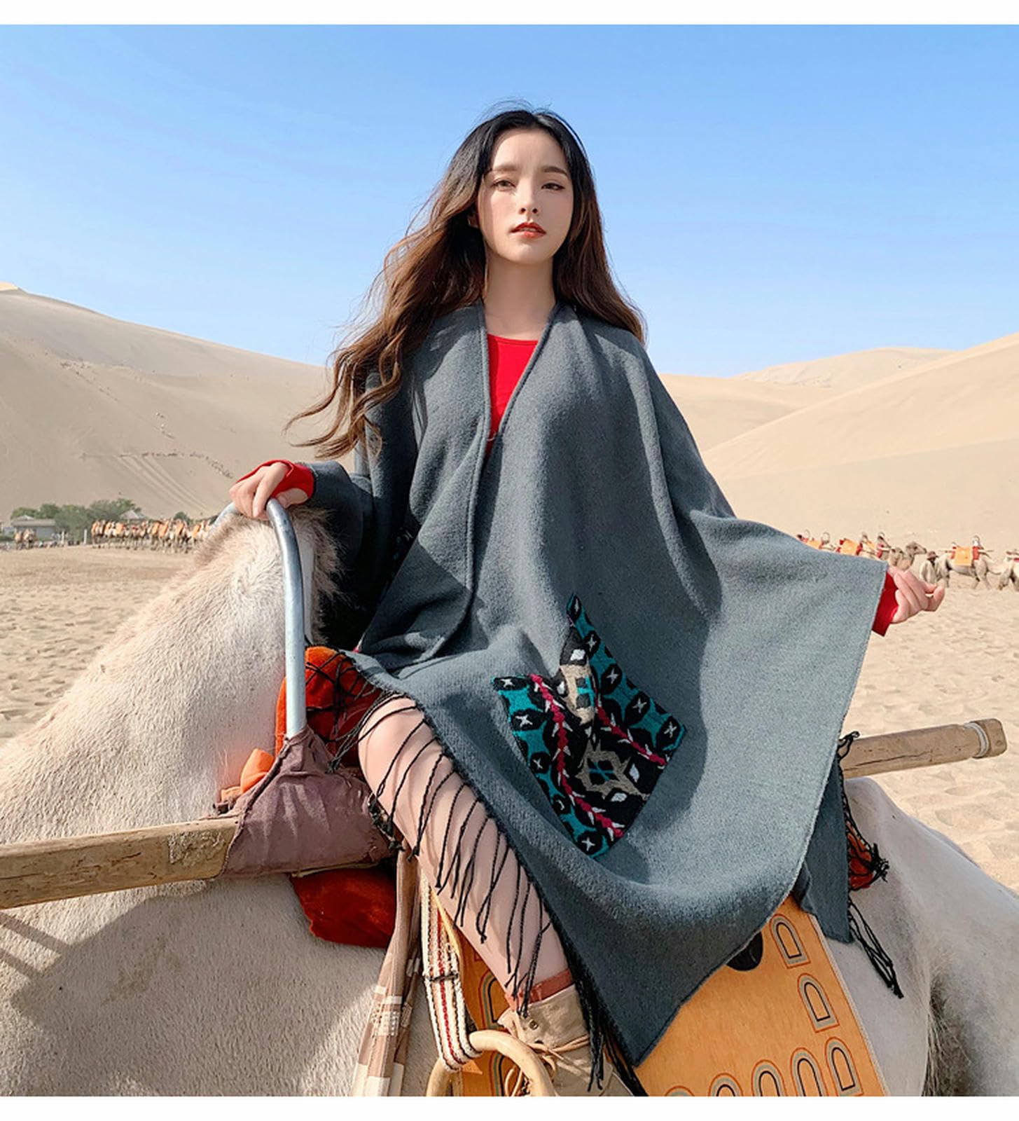 Sciarpa Donna Sciarpa in Cashmere Imitazione con Grandi Fessure per Uomini E Donne Scialle Sciarpa Autunno E Tasca Invernale Cape Shawl-rosso-130 * 150 Cm