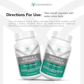 Mannatech Omega-3 مع فيتامين D3 للعظام وصحة القلب والدعم المعرفي ، مصنوع من زيت السمك النقي