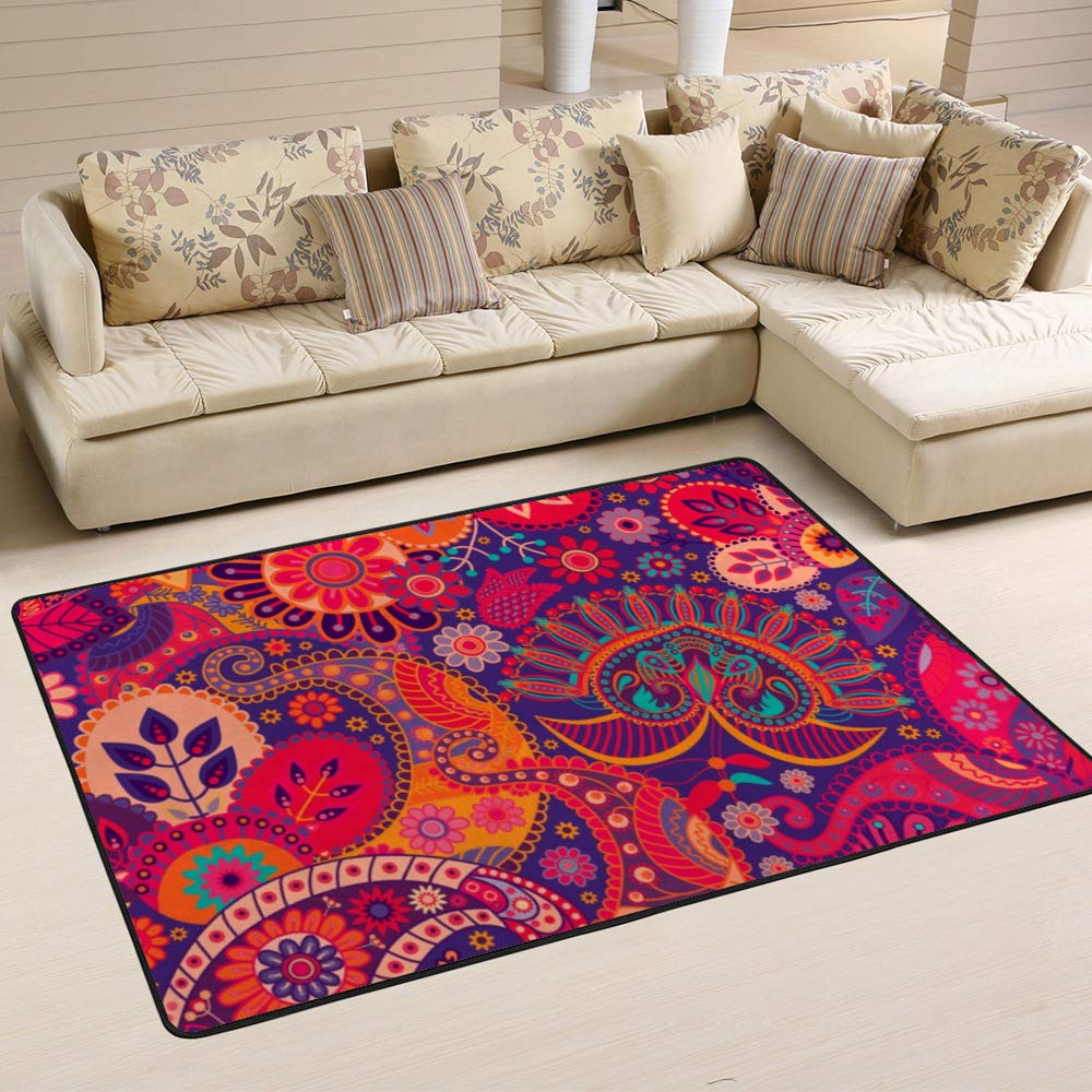 Tapis rose vif cachemire Ruchen 72x48 inch pour salon et chambre