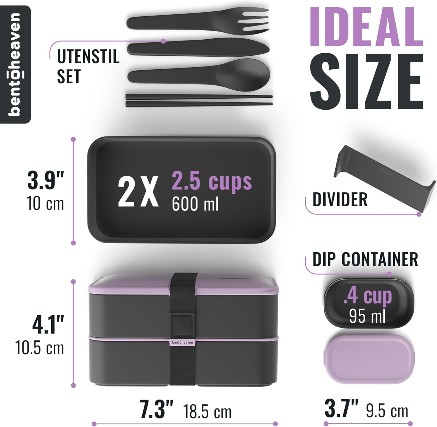 Bentoheaven Premium Bento Box Adult Lunch Box with Compartments for Women & Men, Set of Utensil & Chopsticks & Dip Container, Cute Japanese Kids Bento Lunch Box, Microwavable (Violet Me Go) - Image 6