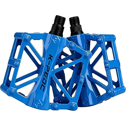 Aluminium CNC Bike Pedals 9/16", Lightweight Mountain Road Bike Pedal with 16 Anti-Skid Pins Bicycle Pedals for MTB BMX