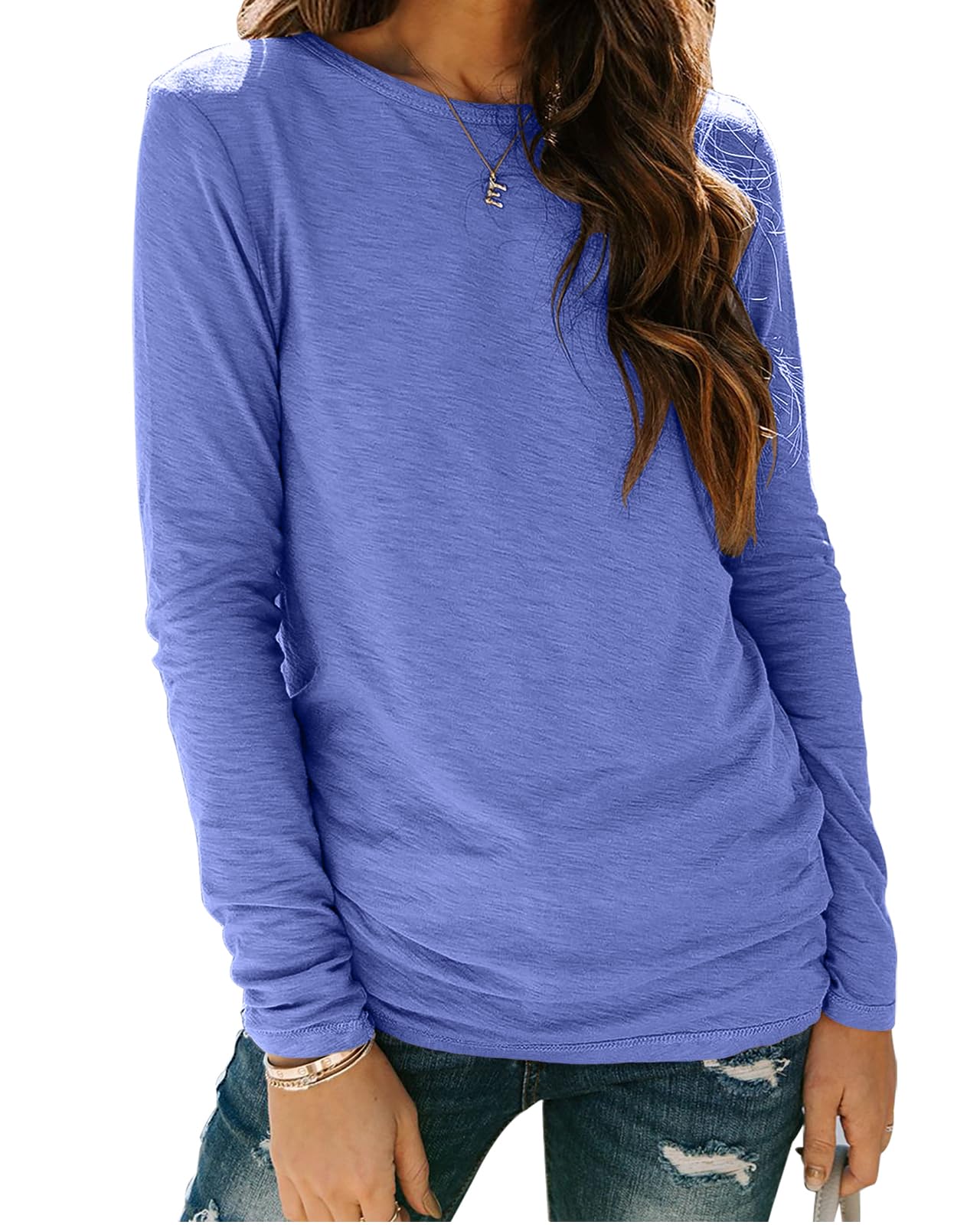 Sherosa Women's Long Sleeve Crew Neck T-Shirt – Soft, Stretchy Basic Tee For Leggings | Casual & Workout Top - View #6