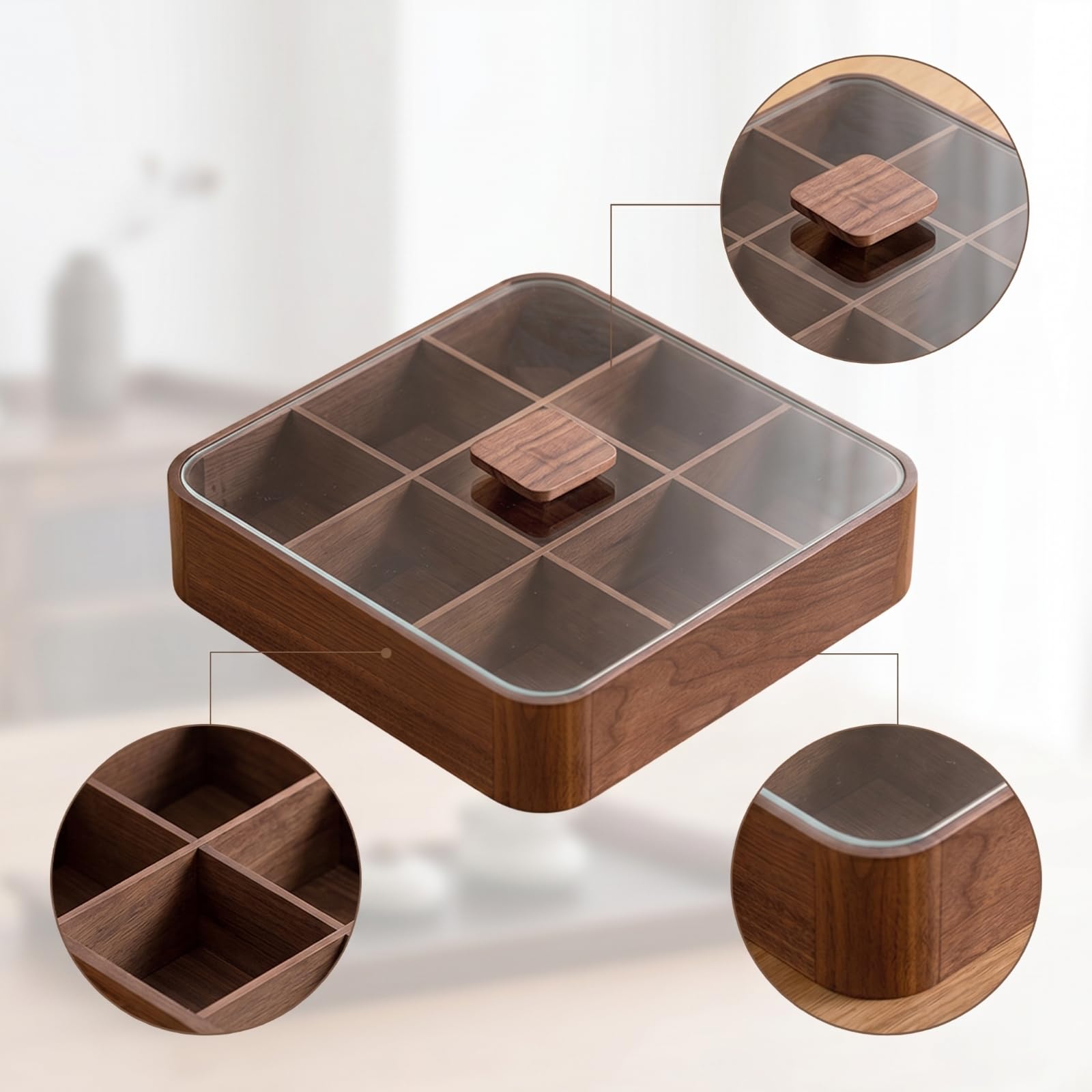 Snackschale mit Glasdeckel flach box mit Unterteilung tragbar Snackschale Fächern für Wohnzimmer, style to 2