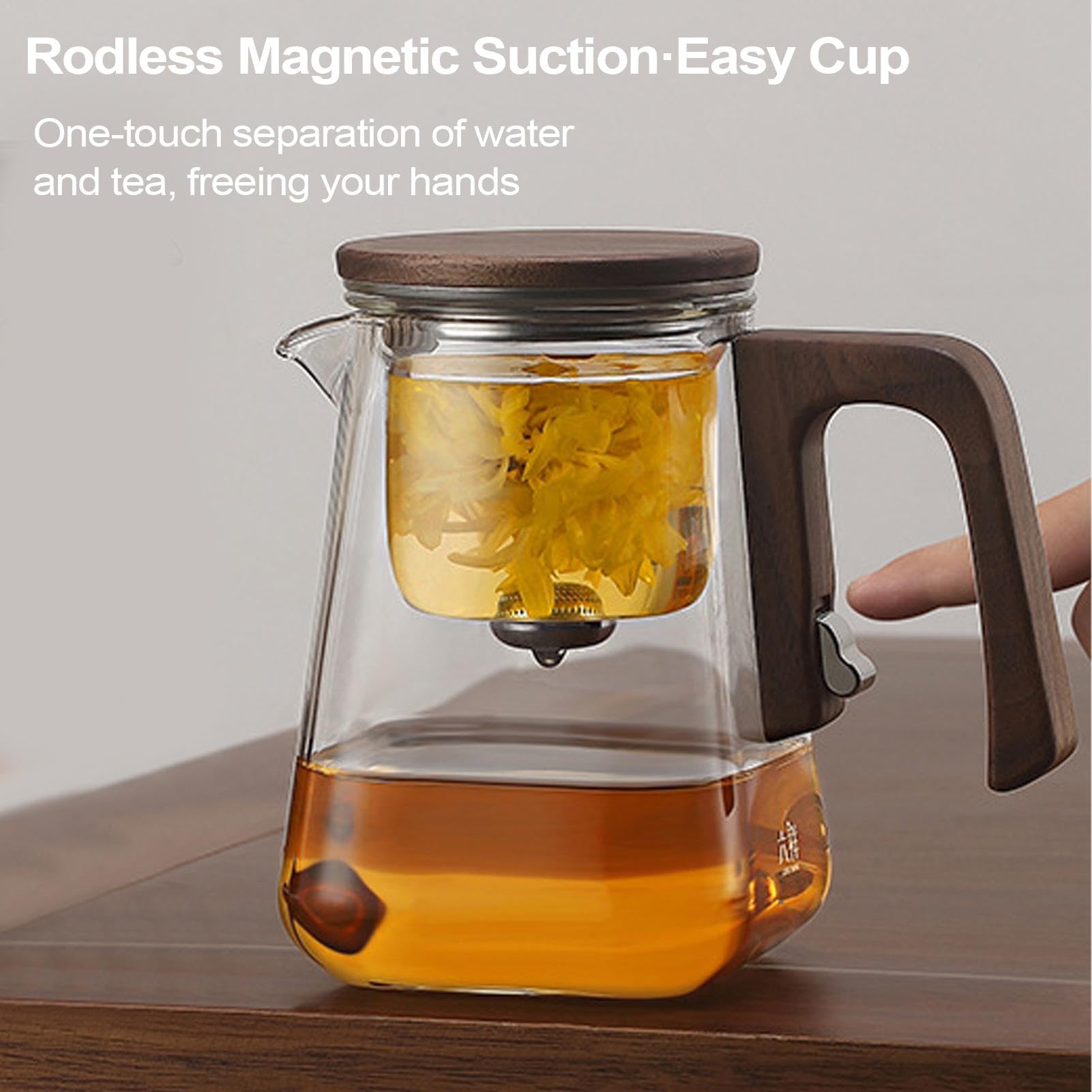 con infusores para té suelto, con infusor de vidrio con colador | Juego de té con filtro de vidrio multifuncional, magnética con mango de madera para el hogar y el comedor
