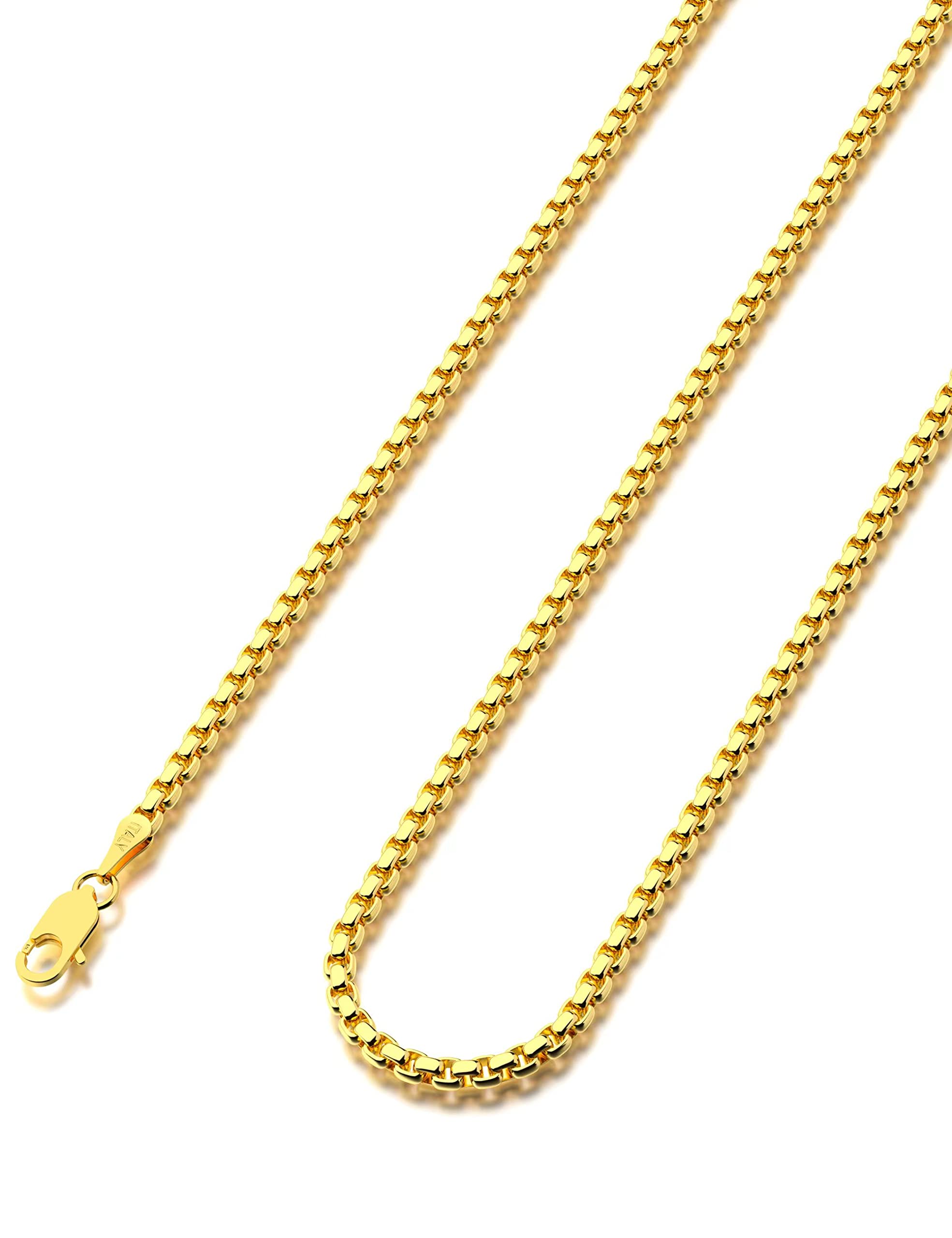 Waitsoul925 Sterling Silver Box Chain Lobster Clasp 2/3/4/5mm Necklace for Women Mens Box Chain Silver/ 18K Gold Necklace Chain Diamond Cut 16-30 Inches