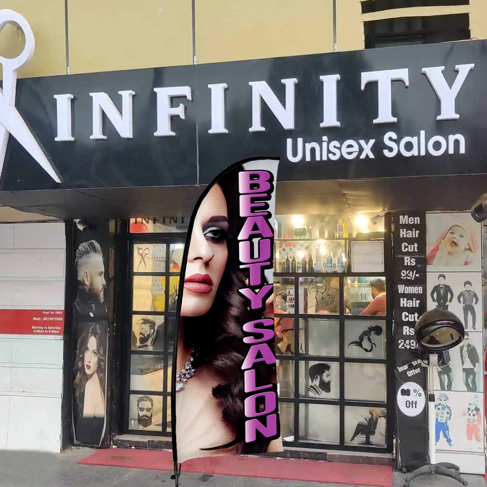 Federfahne Für Nagelstudio – Werbebanner 3,6 M, Mit Mast & Erdspieß, Rosé, Für Salon, Geschäft, Werbung