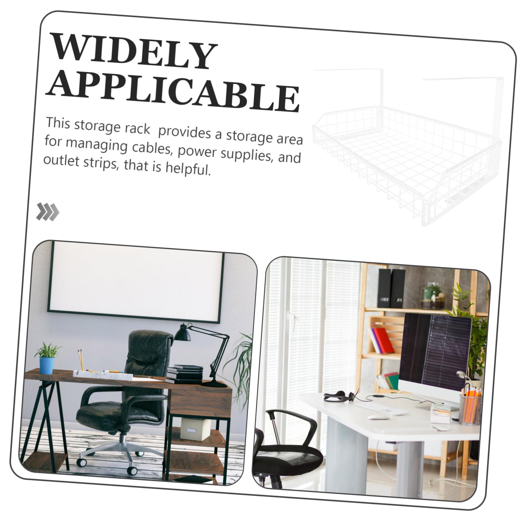 IMIKEYA Organisateur de Câbles sous Bureau Rack de Gestion des Câbles Grand Format Plastique Blanc Léger Résistant Bureau Maison Salle Informatique Rangement sans Perçage à Suspendre
