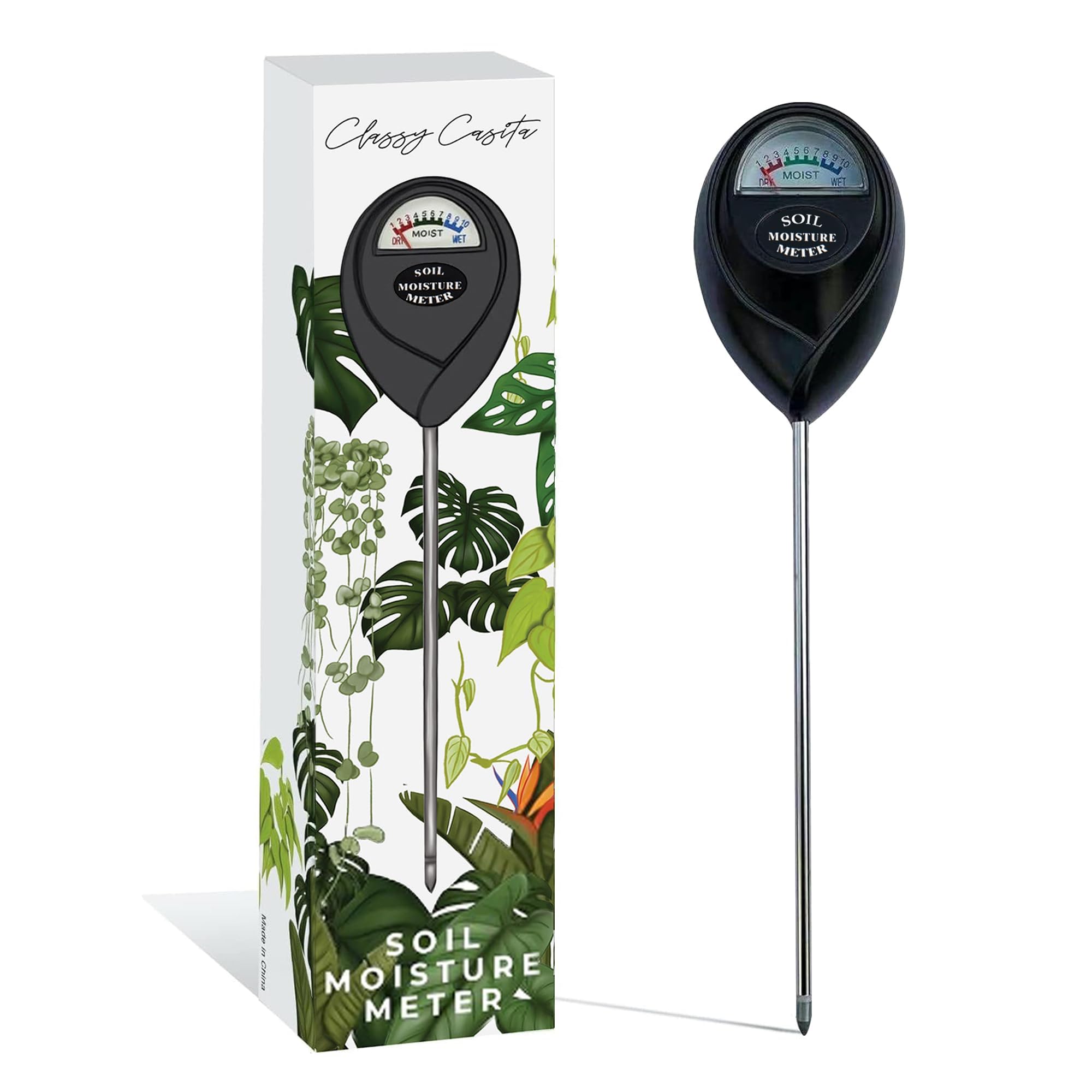 Classy Casita, Medidor de Suelo y eBook, Negro Planta Suelo Humedad Kit de Probador para el Cuidado de las Plantas, Jardinería, Agricultura, Uso Interior y Exterior