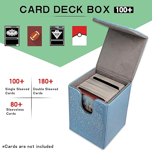 Miniatura 10 de Caja de cartas brillante con capacidad para más de 100 tarjetas de una sola funda, estuche de almacenamiento de tarjetas de cuero, caja MTG