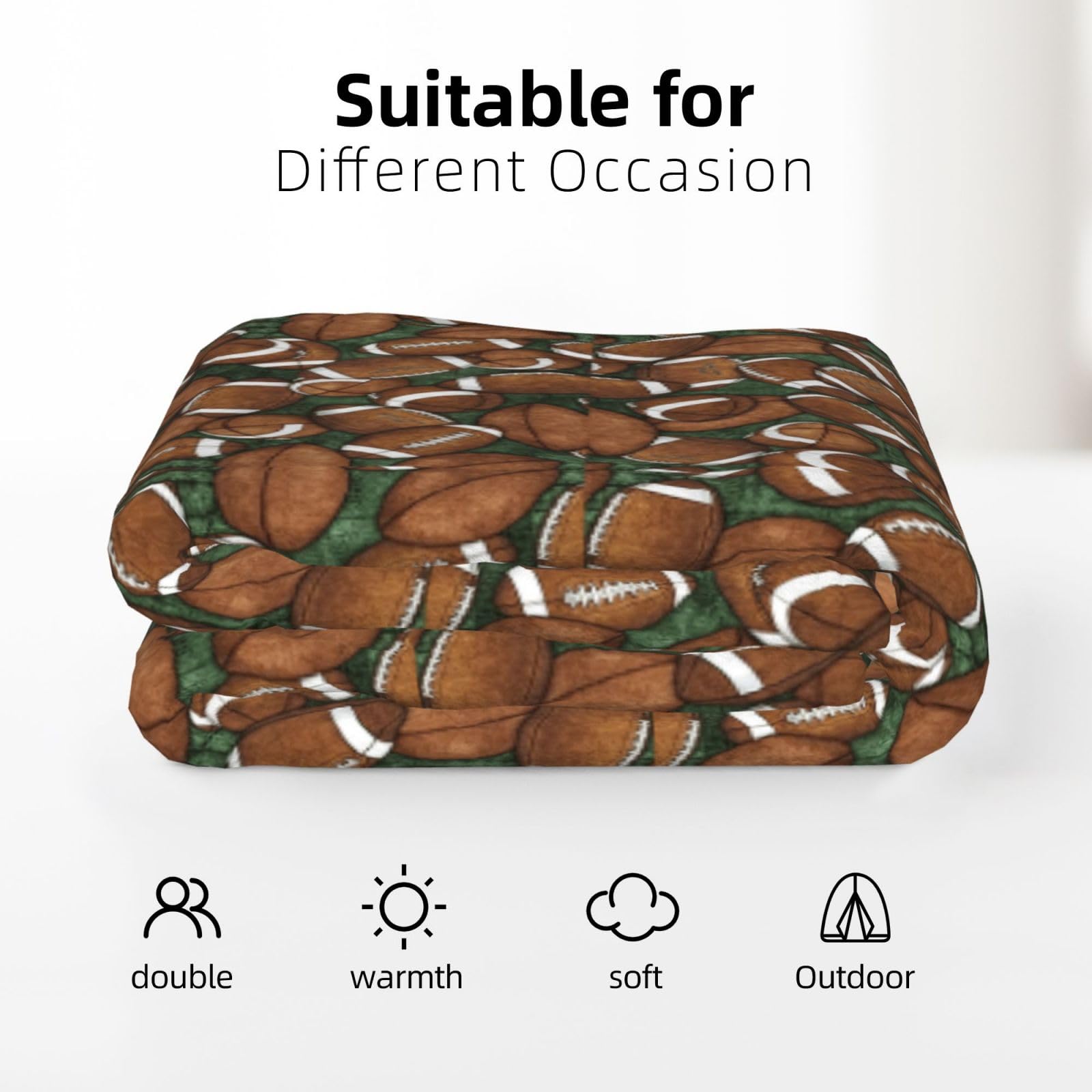 Couverture en flanelle imprimée vert football 178 x 203 cm, couverture d'hiver chaude pour camping ou voyage