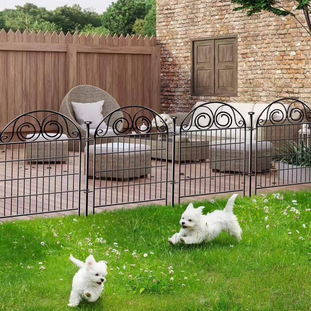 10 Stück Gartenzaun Metall ohne Eingraben, 80 cm Hoch & 7.3 m Breit, Schmiedeeiserner dekorativer Zaun mit Spitzen, Wetterschutz Sichtschutz für Rasen, Blumenbeet & Grundstücksgrenze