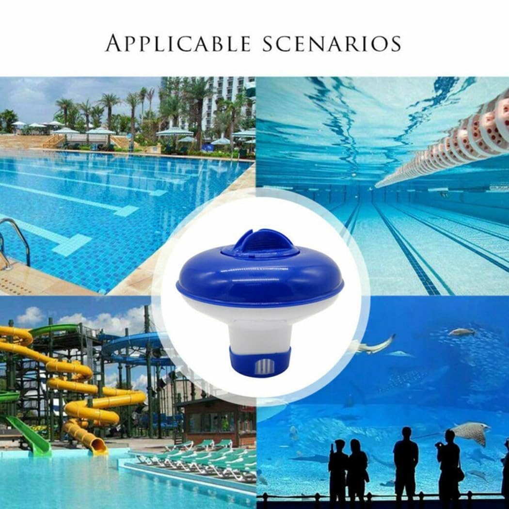 Dispenser galleggiante regolabile per piscina per compresse e pillole, dispositivo di auto-dosaggio per spa, piccole piscine, trattamento dell'acqua all'aperto, 12,4 cm