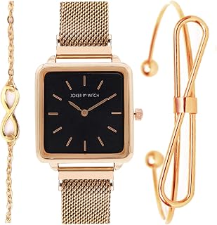 Joker & Witch Stainless Steel Firefly Rosegold Analog Watch Bracelet Set for Women, Black Dial, Rose Gold Band Price In India