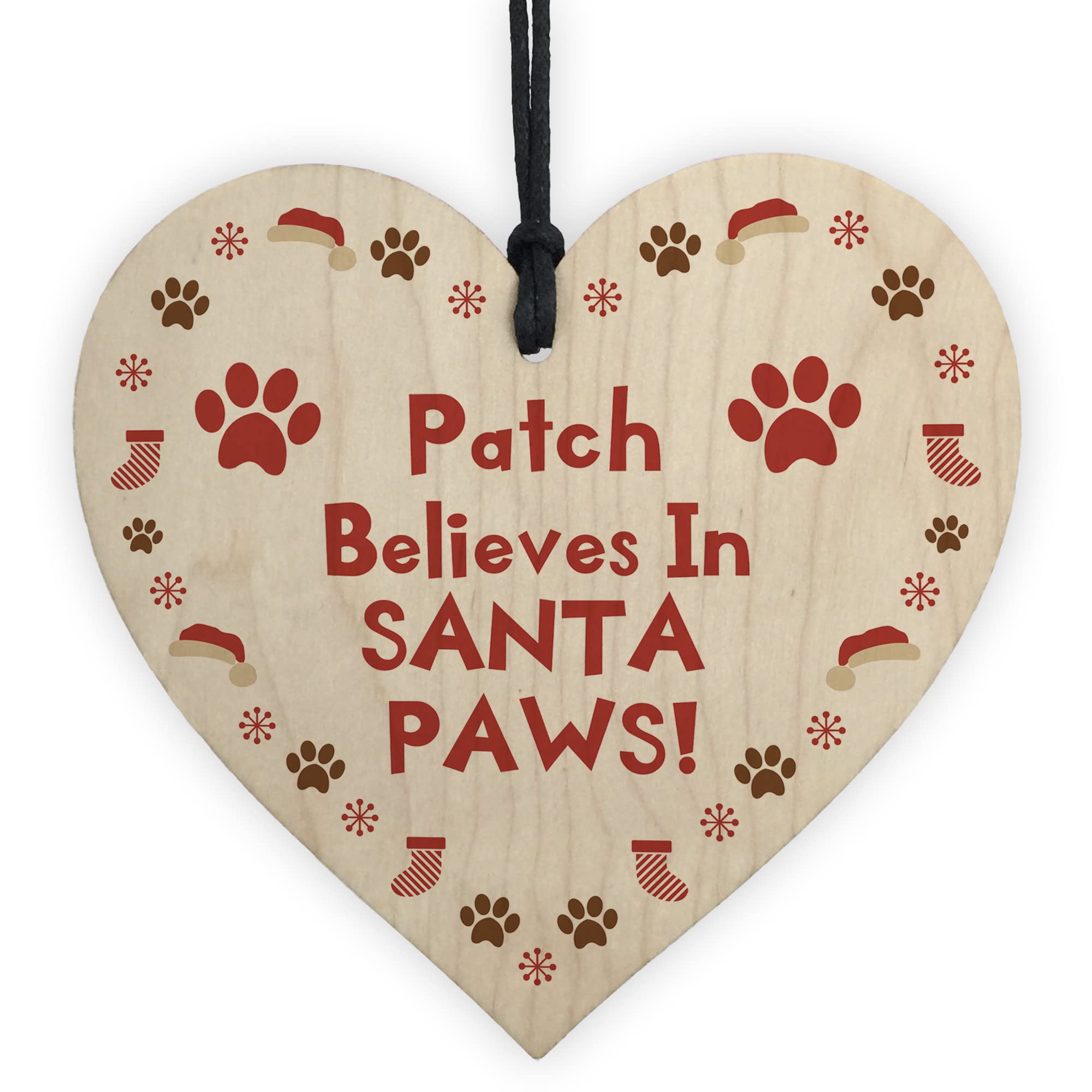 Red Ocean Personalised Dog Christmas Bauble 1St Wood Decoration Believes In Santa Paws