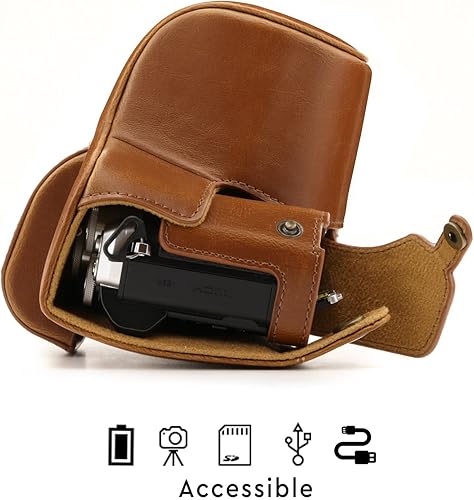 Miniatura 4 de MegaGear Olympus OM-D E-M10 Mark III (0.551-1.654 in) Ever Ready - Funda de piel para cámara y correa, con acceso a la batería, color marrón claro,