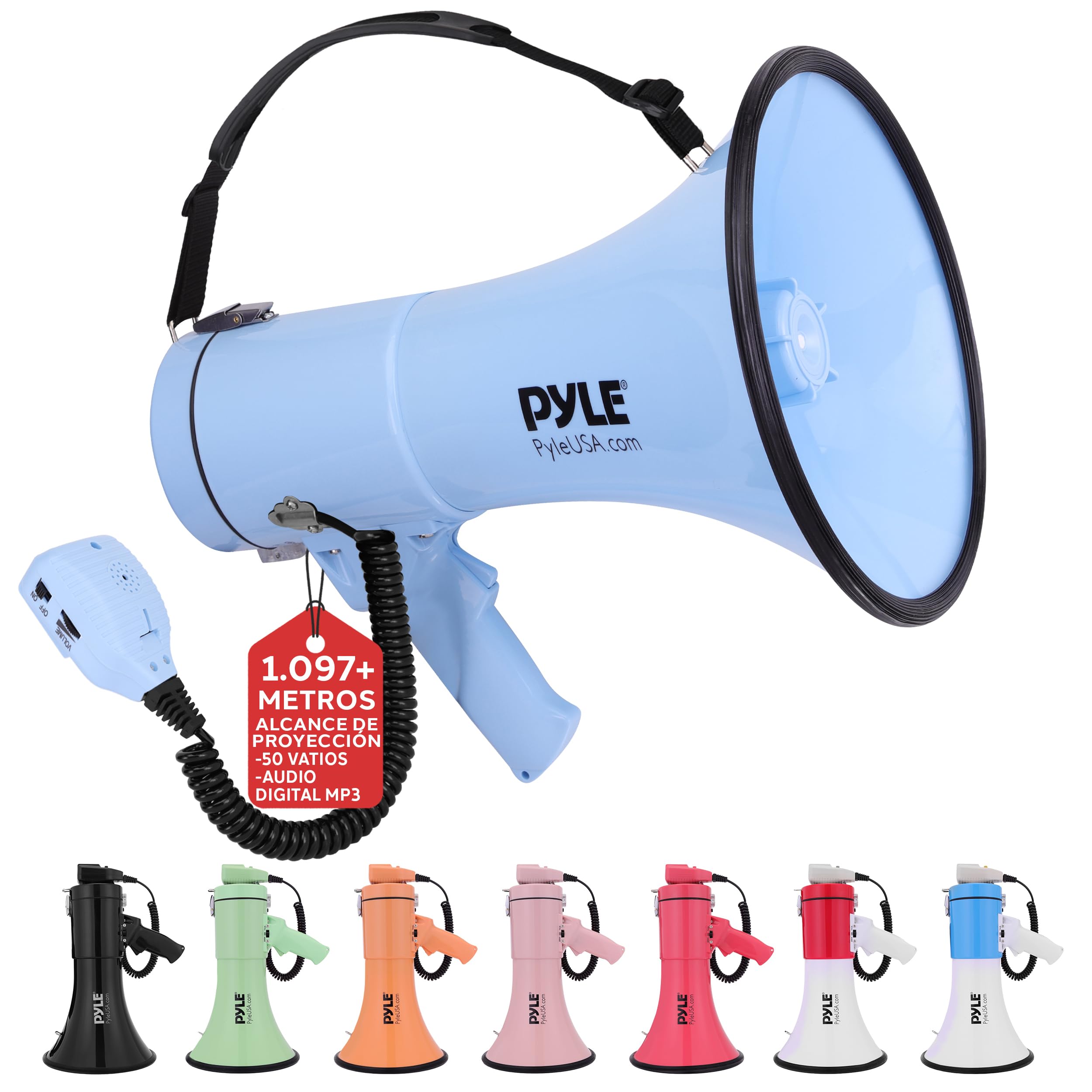 Pyle megafono, Altavoz, Portatil, 50V, Volumen Ajustable, Sirena, Correa para el Hombro, Entrada AUX, Compacto, Ideal para anuncios, Eventos, Deportes y mas — view 12