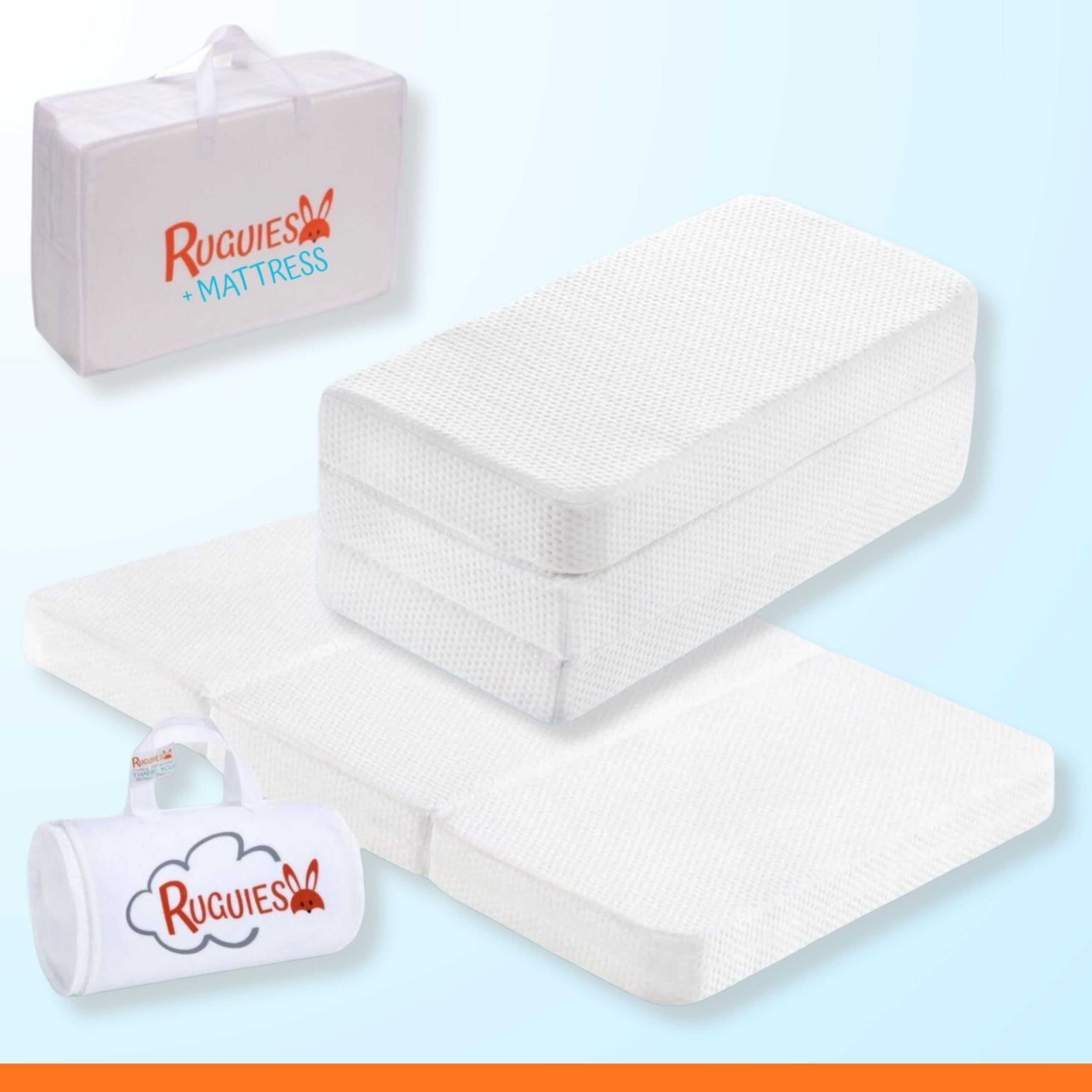 Colchón Cuna Viaje 120x60cm para Máximo Confort-Colchón Viscoelástica Plegable, Portátil y Reversible- Colchoneta Suelo para Bebés- Alfombra Acolchada para Niños. Oeko-Tex
