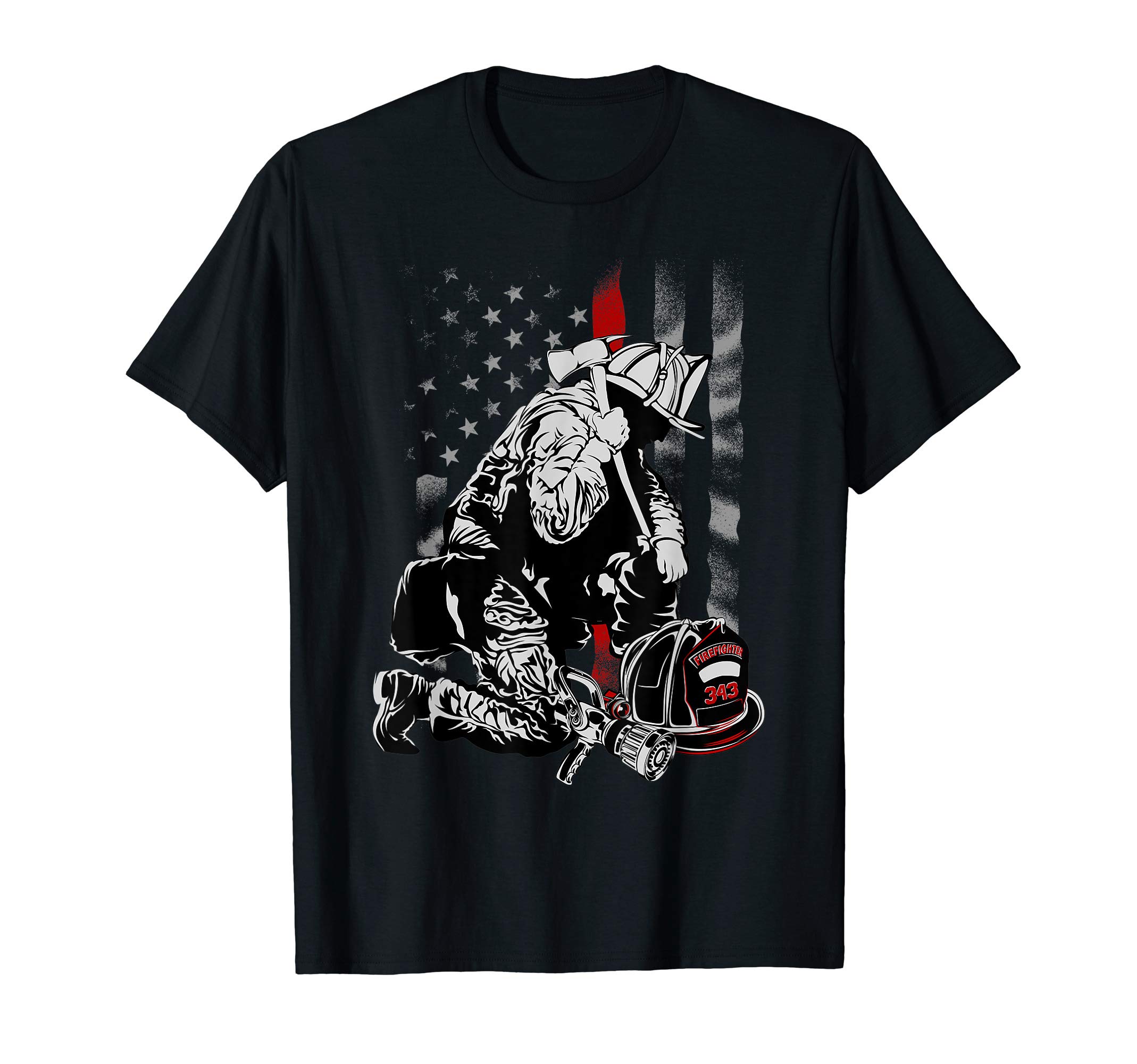 PATRIOTS AND HEROESFallen Fireman American Flag Thin Red Line Firefighter Top T-ShirtOEKO-TEX STANDARD 100