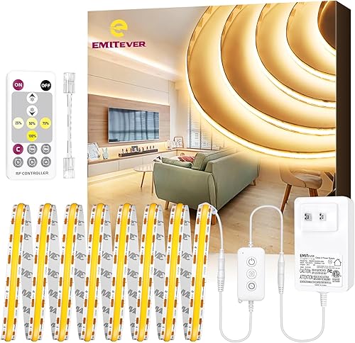 Miniatura 11 de EMITEVER COB - Tira de luces LED de color blanco cálido, cinta de luz de 24 V 2700 K de alta densidad, 300 lúmenes/pie, 2400 LEDs/carrete, Ra 90+,