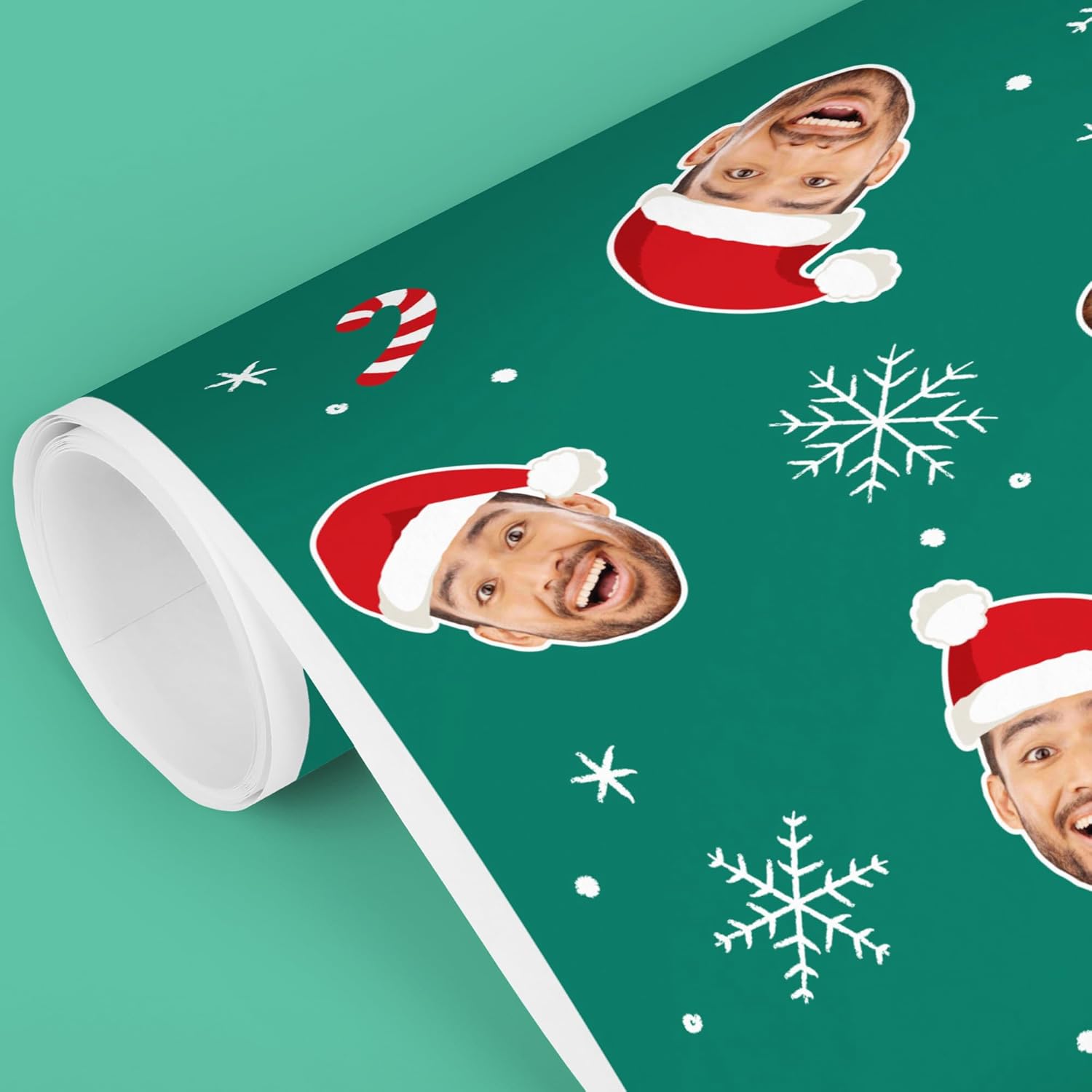 Big Dot of Happiness Santa Claus Green Personalized Photo Christmas Wrapping Paper, Funny Custom Face Holiday Gift Wrapping Paper Roll, Santa Kids Wrapping Paper, 24 in x 7 feet (1 Fun Face, 1 Roll)