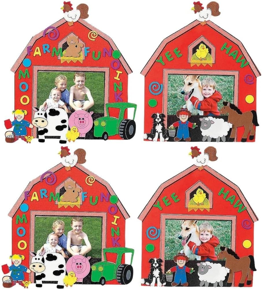 Fun Express Farm Foam Frames - Creative Kids Craft Set with Animal Designs for DIY Projects Home Activities & Fun Learning - Perfect for Crafting Customizing and Playtime Fun - 12 Pieces