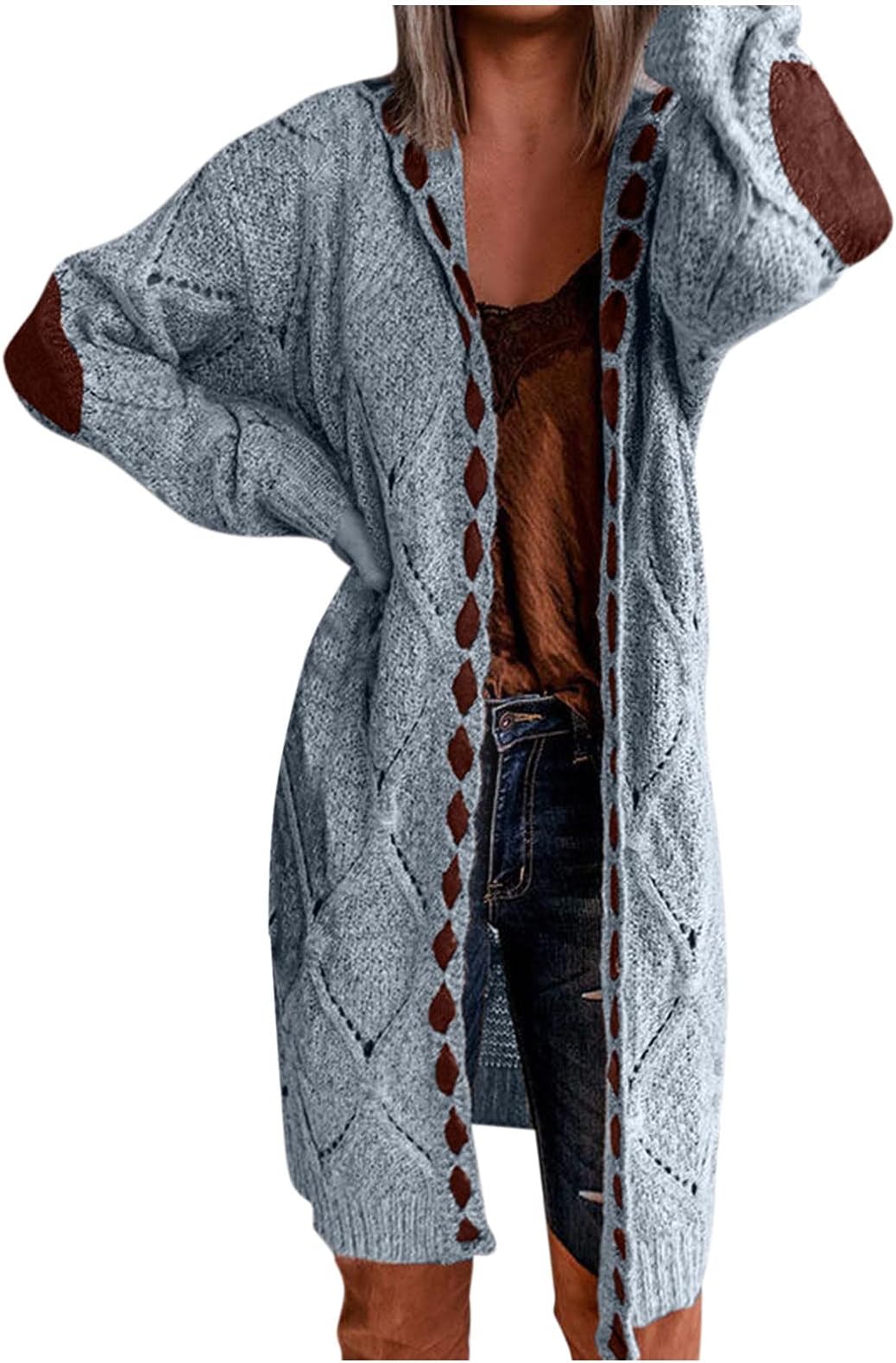 Women Long Cardigan Sweaters Open Front Knit Cable Sweater Coat Plus Size Outwear Overcoats