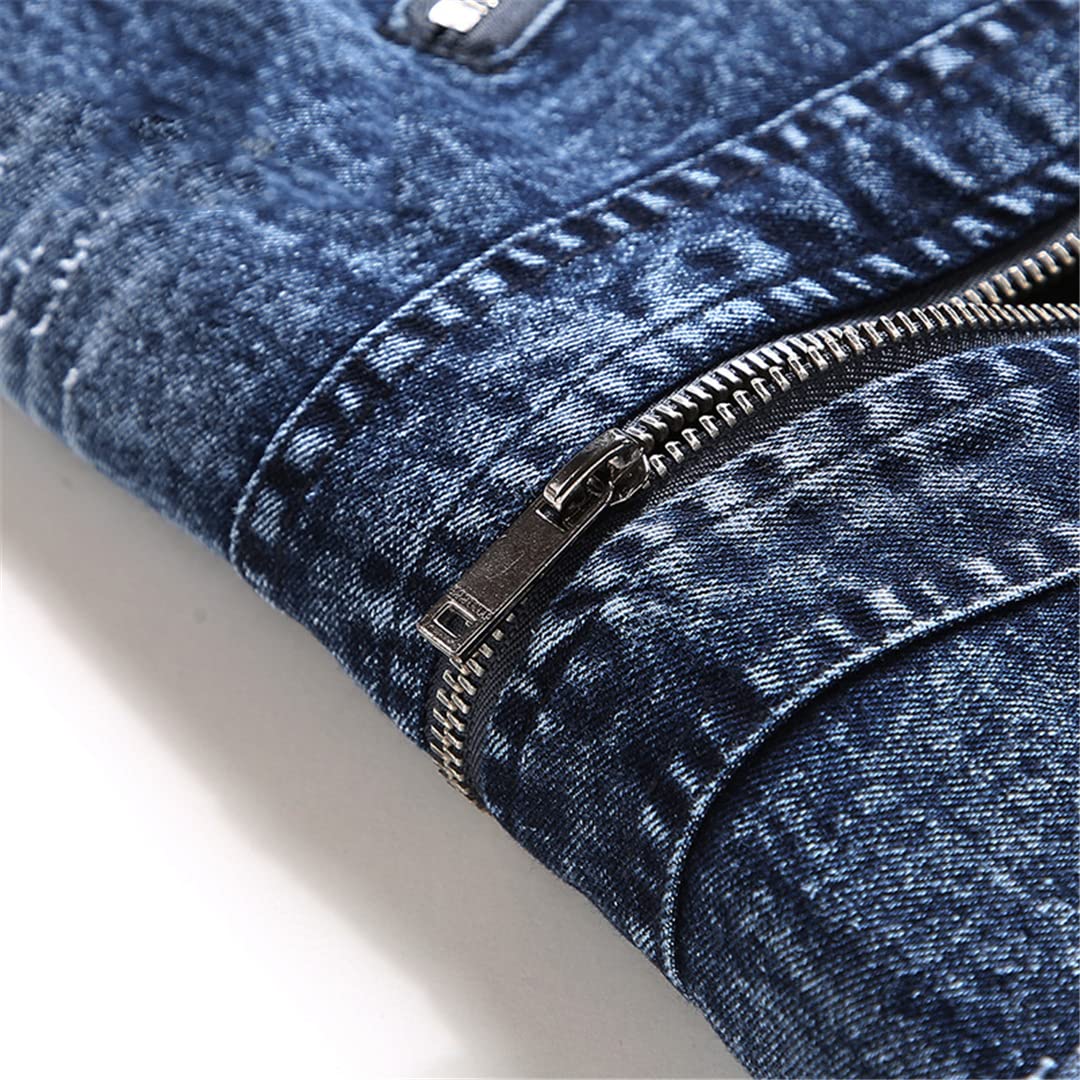 HEYDHSDC Męska kurtka dżinsowa ze stójką elastyczna nadająca się do prania kurtka na zamek błyskawiczny odzież motocyklowa odzież wierzchnia dżinsowa, NIEBIESKI, 4XL